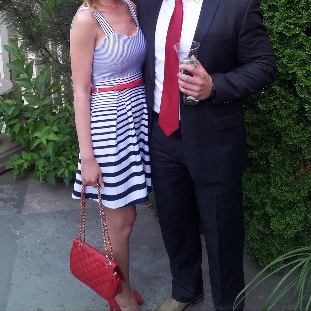 Navy Striped Mini with Red belt - Perfect for your 4th of July celebrations!